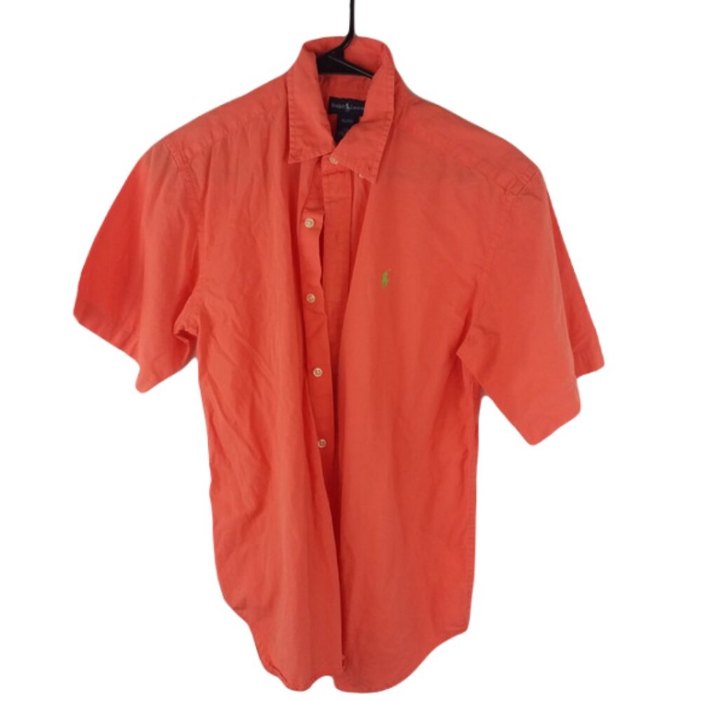 Ralph Lauren Orange Button Down Shirt Short Sleeve Women's Size XL